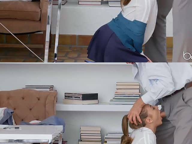 Man with giant cock fucks this office babe until she cums
