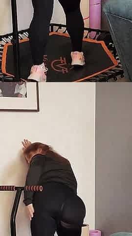 Hot Chubby Stepmommy in Tight Leggings on a Trampoline Gets a Hard Cock in Her Mouth and Pussy