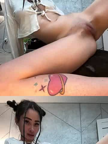 Skinny teen brunette masturbating with toy