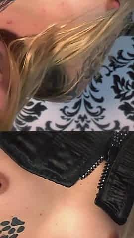 Blonde tattooed & small titted MILF in lingerie and gloves sucks and fucks this dude but gently