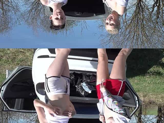 Two Naughty Pussies Stretch Their Holes in Nature