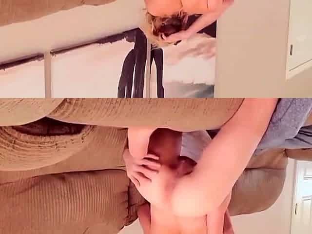 Big-Cock Pleasures a Blonde Amateur with Orgasm on Couch