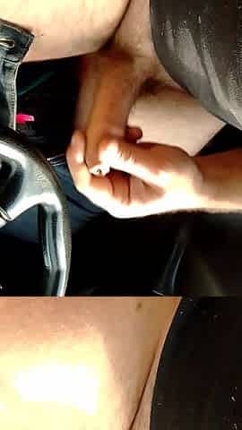Quick jack off in a parked car with spunk fountain