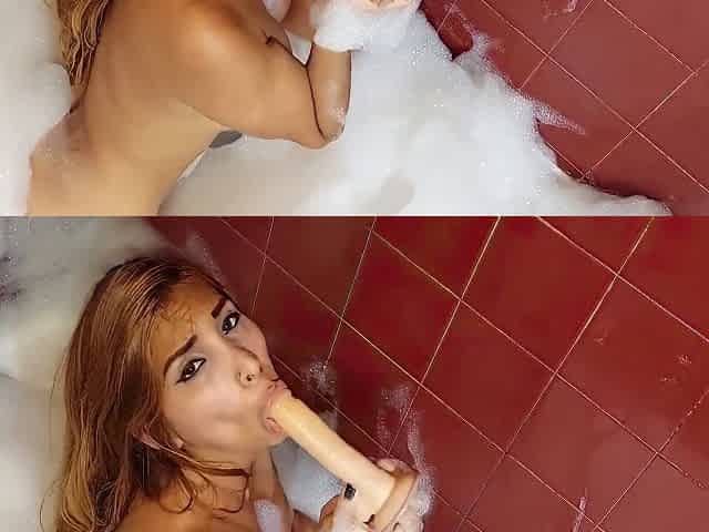 Beautiful Busty Girl Gets Turned On By The Foam And Masturbates And Moans In The Bathtub