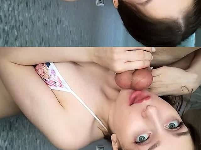 Tiny-titted Teen Babe Sucks Big Cock for Cumshot