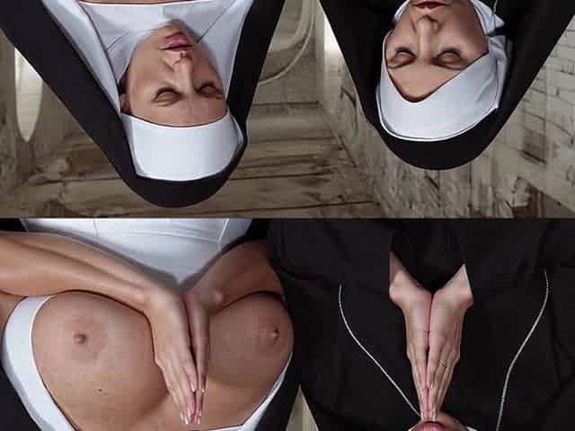 One nun teaches one more how to unfathomable mouth. (AI).