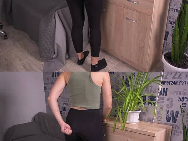 Housewife in Worn See Through Tights Flashing Panty Lines