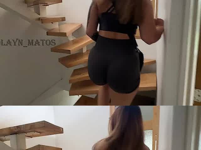 Pretty neighbour with a large ass arrives to rent my apartment in sportswear.