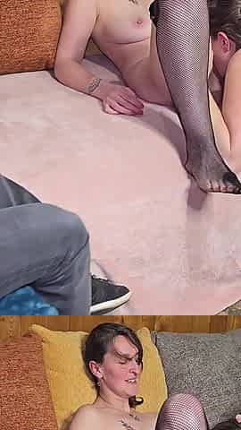 2 Hot Lesbians in Front of the Cuckold Husband