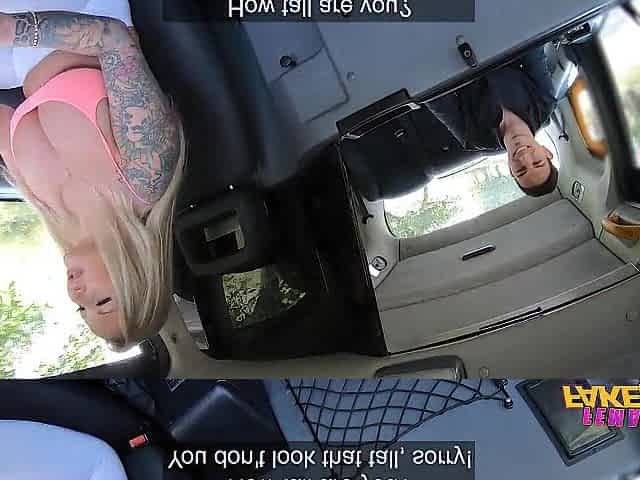 Breasty golden-haired COUGAR gets creampied wearing white leggings - Female Fake Taxi