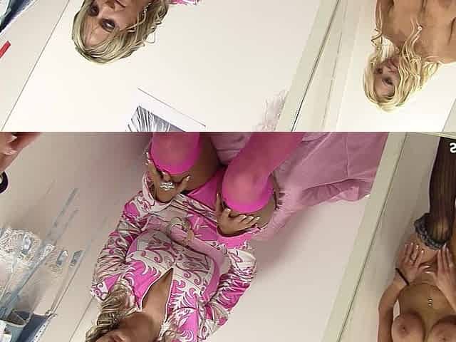 Guy Has Sex with Hot Blonde Big Titted MILFs in a Boutique During a Threesome