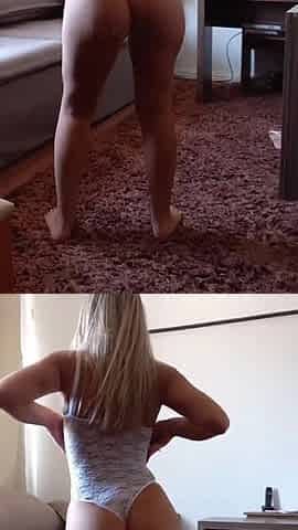 Sexy blond giving her spouse her snatch and booty
