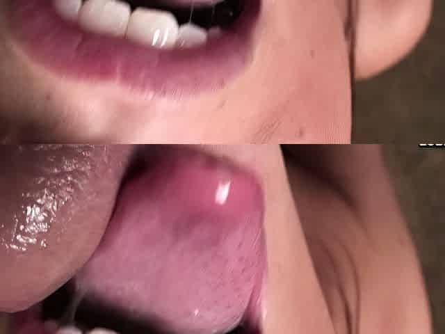 Cumshot for brunette after pov blowjob