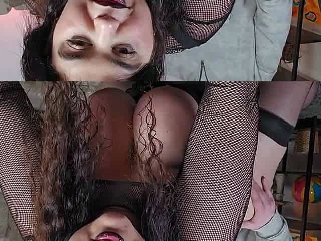 A super sexy brunette massages her big boobs