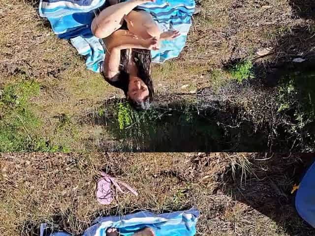 Outdoor camper gets inner creampie in public forest