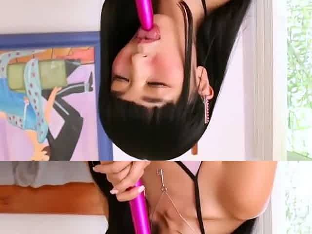 A brown-haired Asian stunner uses fucktoys for solo pleasure