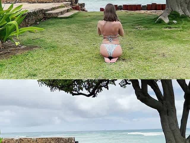 tranquil outdoor yoga with a view - yoga with grey