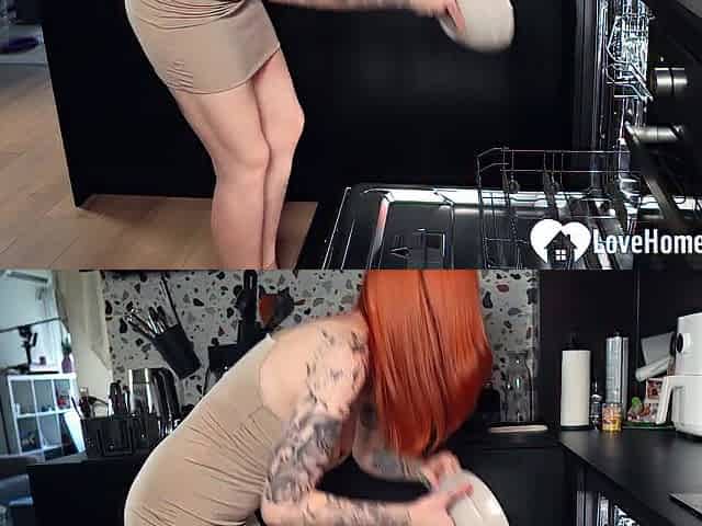 Redhead loves o bang in the kitchen