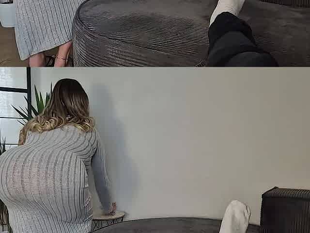 Stepmom Caught Stepson With Boner While Cleaning And Helped Him Cum On Her Big Round Ass