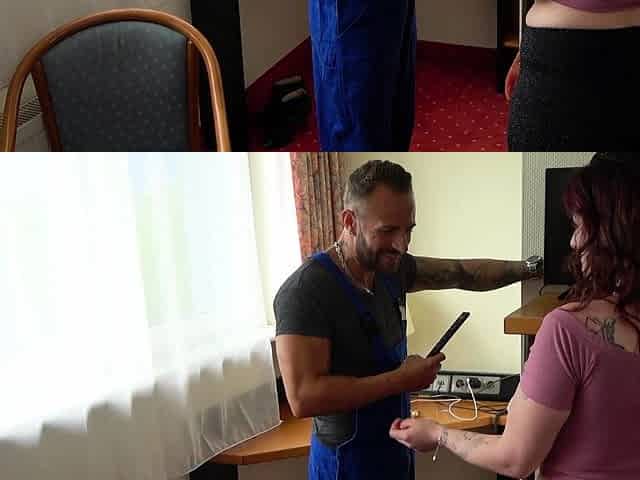Chubby German amateur teen fucks the handyman