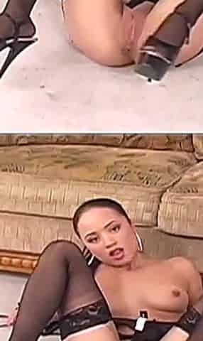 Young White Girl in Black Stockings and Lingerie Hard Fucked by a Big Black Cock