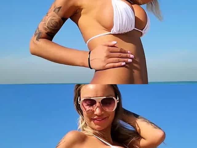 Monika Fox Posing In White Bikini On Beach