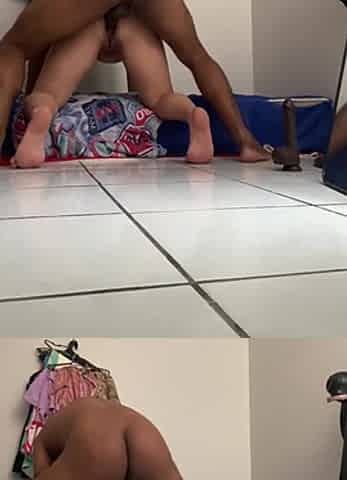 The little doxy got on all fours so the ebony man could bang her constricted little butt.