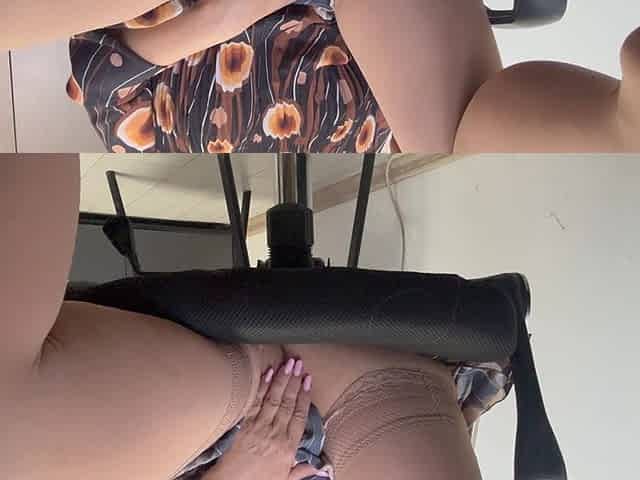Horny Sexy Stepmom Came to the Office Without Panties and Rubs Her Pussy in Public in Front of Her Office Colleagues
