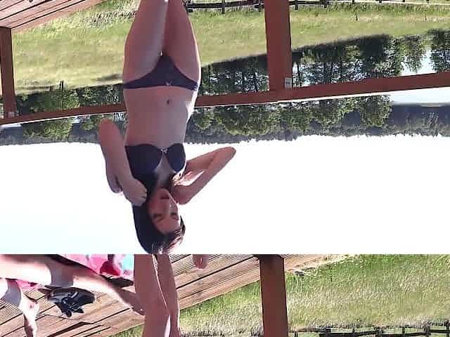 Polish hot brunette hair sucks and bangs in the sunshine
