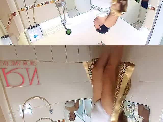 Hottie rubs cosmetic massage lotion oil on her marvelous legs Shaving legs washes booty and twat two full