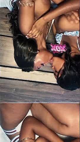 Breasty ebony stepsisters Asari and Skyla scissor every other's cunts