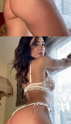 Busty curly brunette with big boobs fucks on couch