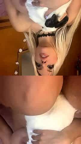 Horny Blonde Tgurl shows off her big ass then masturbate