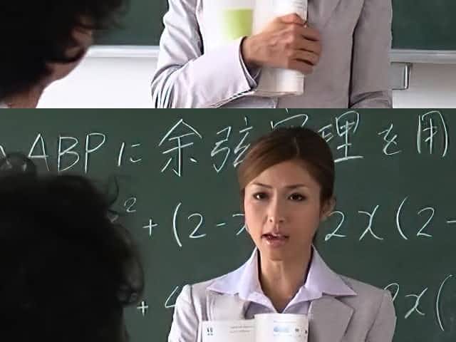 Pretty teacher bends down to shows off her big cleavage
