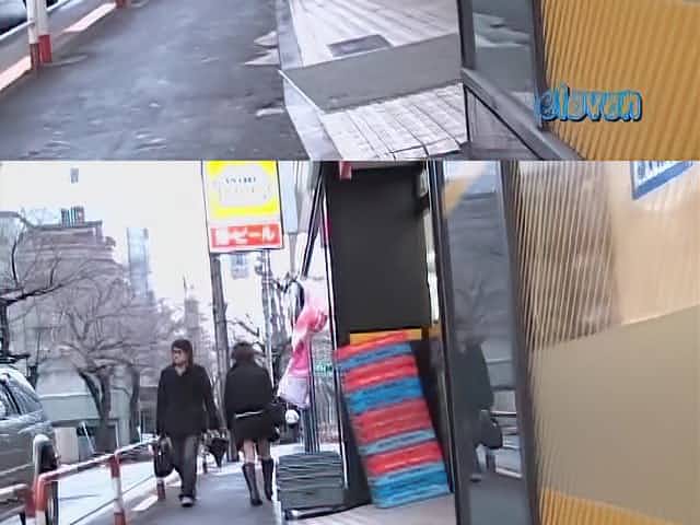 Cute Asian babe gets a skirt sharking on the street.