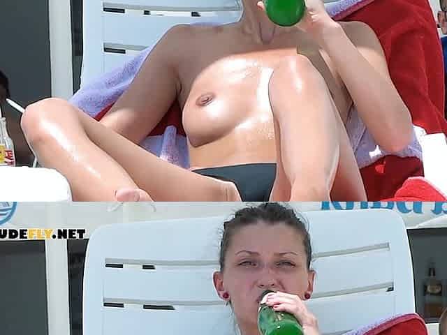 Hot nudist have a topless chat with strangers