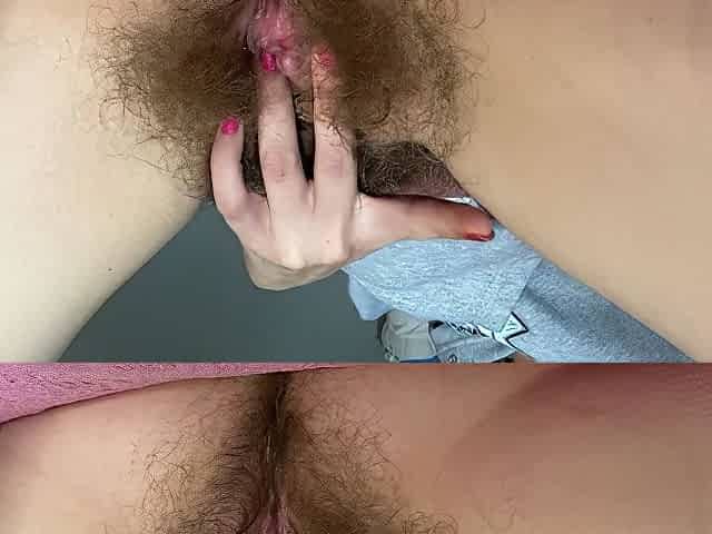 Super Hairy Pussy With Big Clit Cums In Closeup Wet Cunt