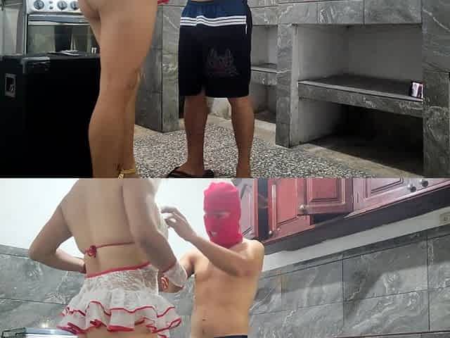 Stepmother Was Walking Around the Kitchen in Lingerie, Then Her Stepson Sees Her and Fucks Her Like a Whore