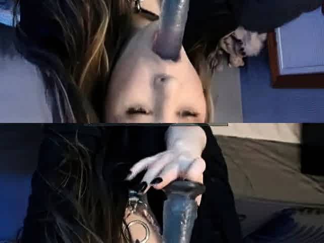 Webcam Girl Plays with Dildo Deep in Her Throat