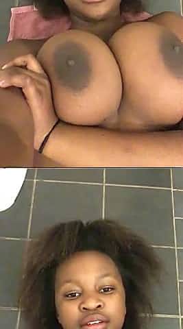 Hot African Teen Shows Tits in Bathroom