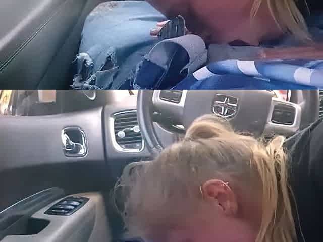AMATEUR BLONDE SUCKING A BIG BLACK COCK IN A CAR
