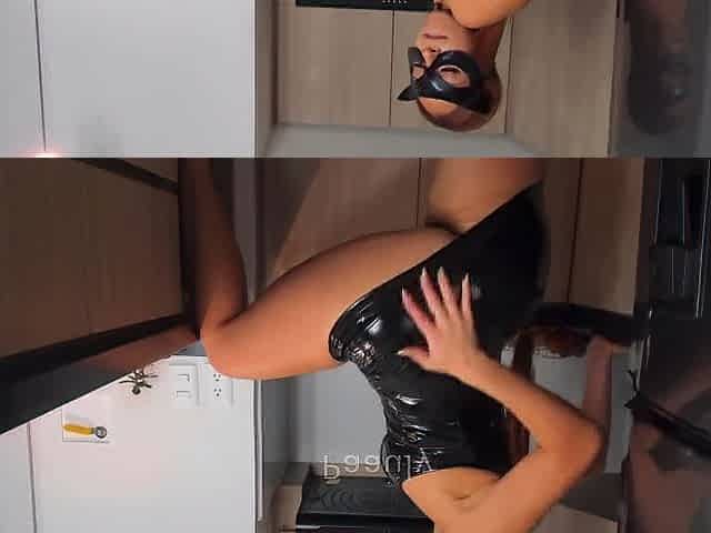 Latin babe clothed as a kitten masturbates her very soaked vagina