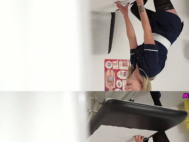 Light haired nurse Lucy Lauren definitely loves to play with her pussy