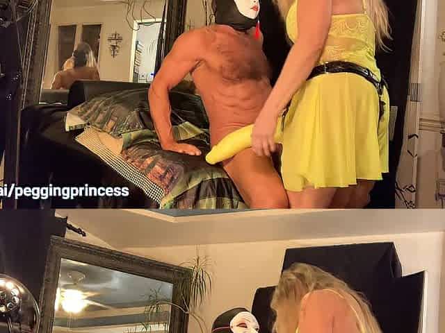 Neon yellow pegging excitement with ding-dong sextoy, Roxas, MrHankeysToys, and CarmenHarness