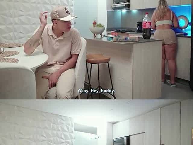 A breasty blond cougar makes a proposition to the delivery chap