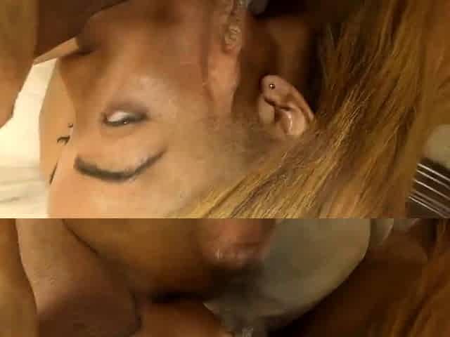 Lovely ebony babe tastes cum after pumping