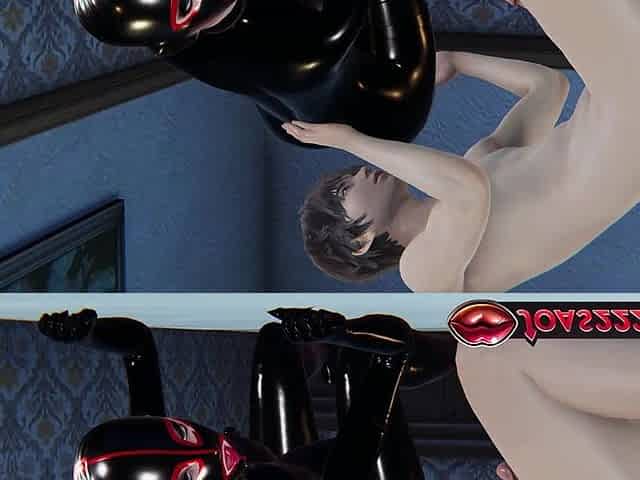 Fetish Latex Girl in 3D Hentai - Anal Toy Insertion, Wet Pussy Licking on Chair & Double Vibrator Squirt
