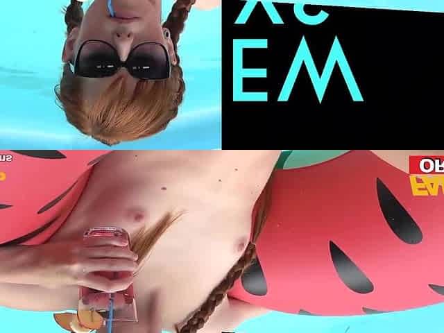 Pigtailed red head gets fucked after swimming in the pool