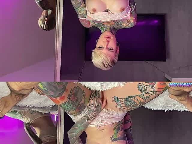 Tattooed sweetheart rides my ramrod and lets me cum all over her snatch