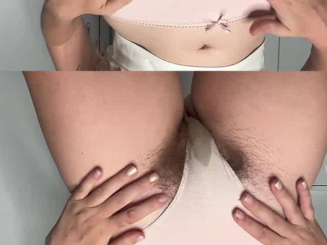 Very Hairy Girl Peeing Into White Panties Making Them Soaking Wet